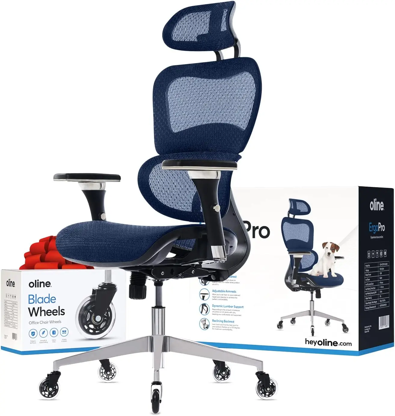 Ergonomic Office Chair Rolling Desk Chair with 4D Adjustable Armrest 3D Lumbar Support and Blade Wheels Mesh Computer Chair