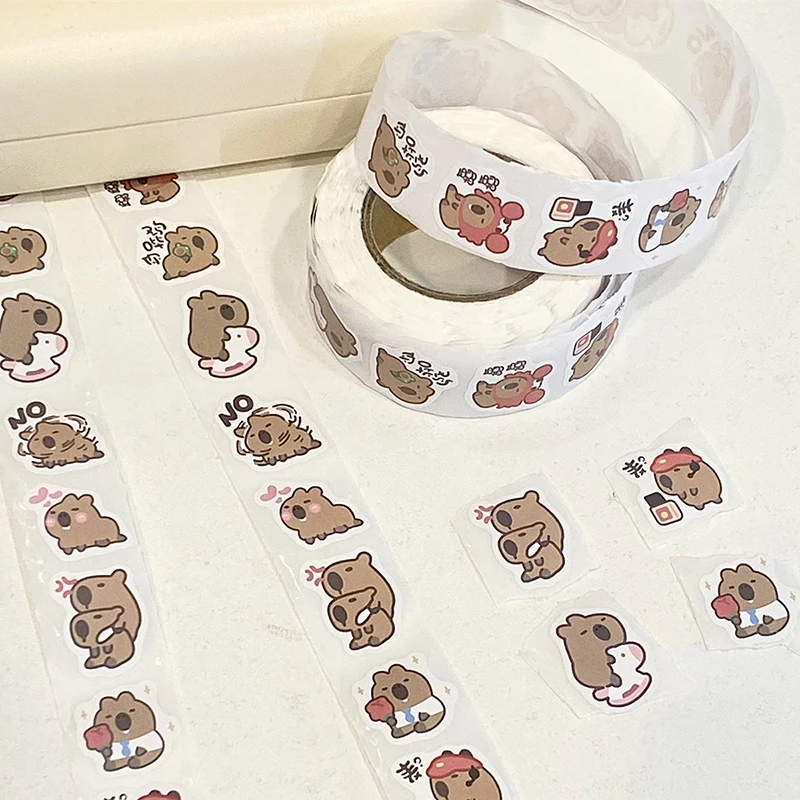 500Pcs Cartoon Cute Capybara Varied Stickers Roll for Kids Phone Helmet Laptop Computer Decoration Graffiti Sticker Decals