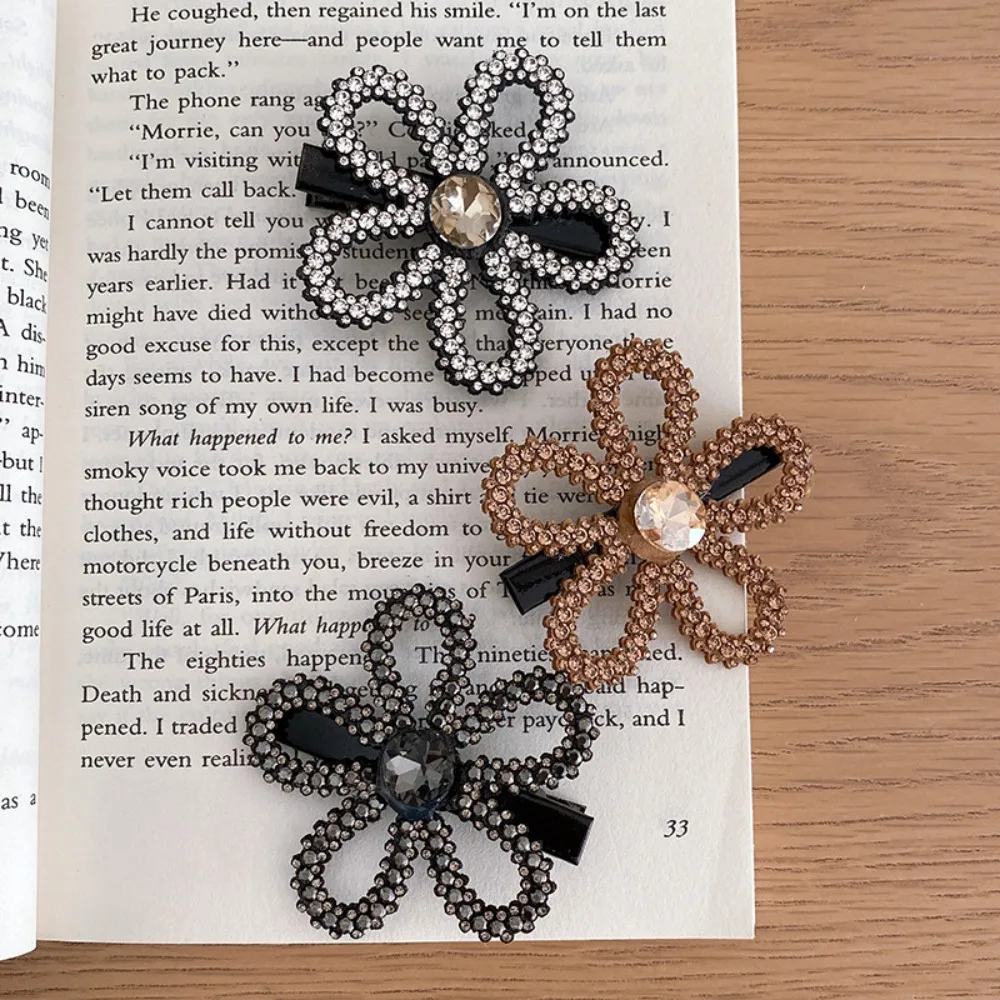 Creative Zircon Rhinestone Hair Clip Korean Style Headwear Flower Hairpin Barrette Silver Shiny Duckbill Clip Girls