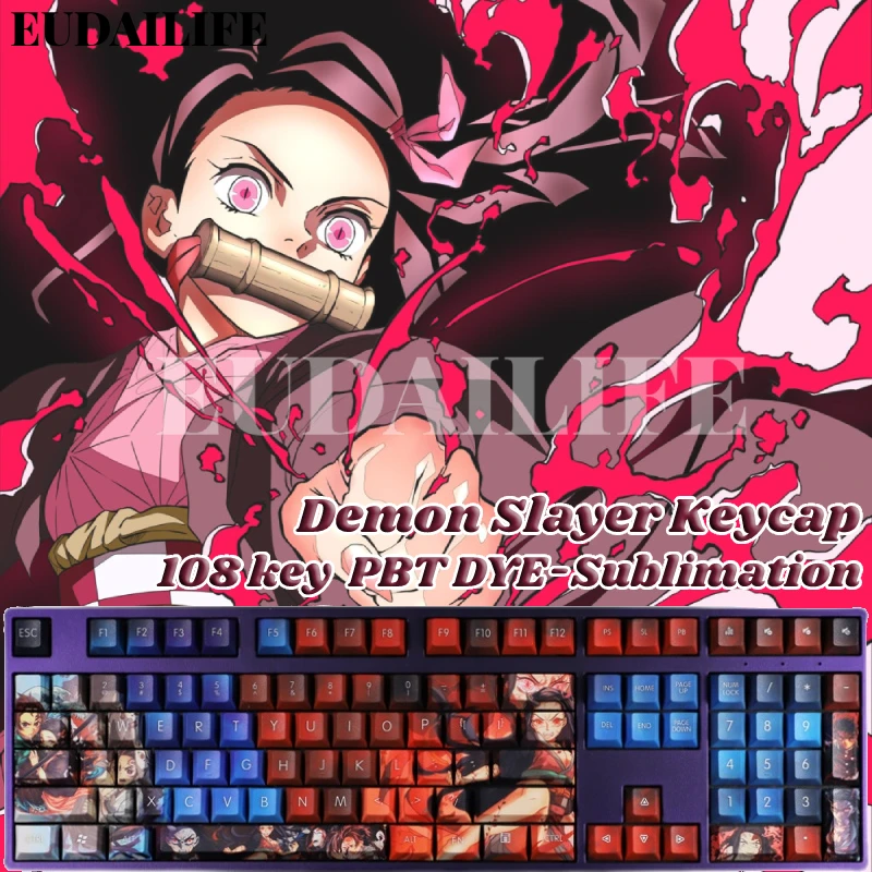 

Anime Tanjirou Nezuko 108 Key PBT DYE Sublimation Cherry Profile MX Cross Axis Switch Keycap Mechanical Keyboard