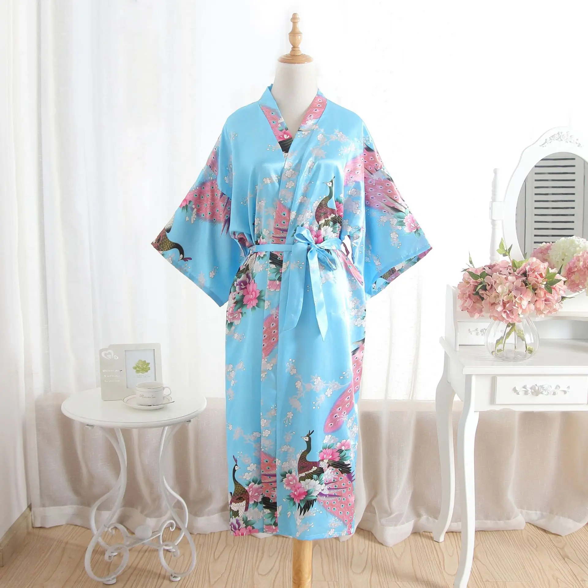 RB015 Satin Robes for Brides Wedding Robe Sleepwear Silk Pijama Casual Bathrobe Animal Rayon Long Nightgown Women Kimono XXXL