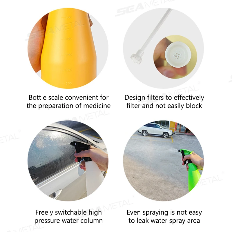 SEAMETAL 800ML Portable Spray Bottle Refillable Atomizer Multipurpose Car Washing Gardening Sprayer Acid and Alkali Resistant