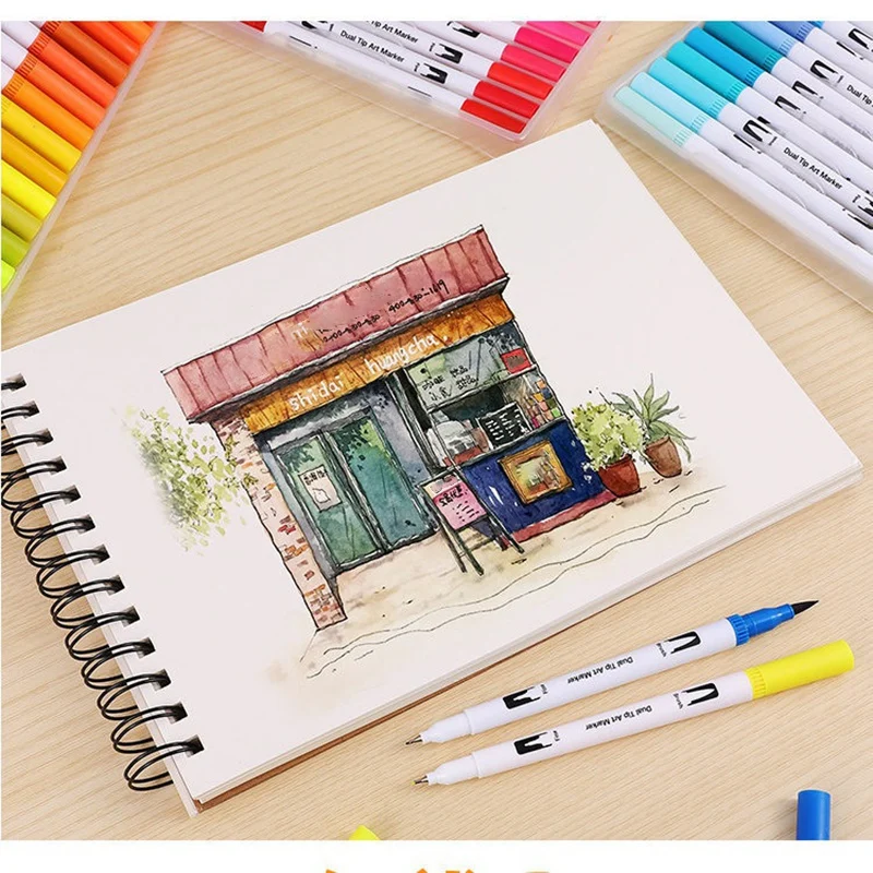 48 Color Double Head Watercolor Pen Art Pen Soft Head Color Marker Set Hook Line Pen Set