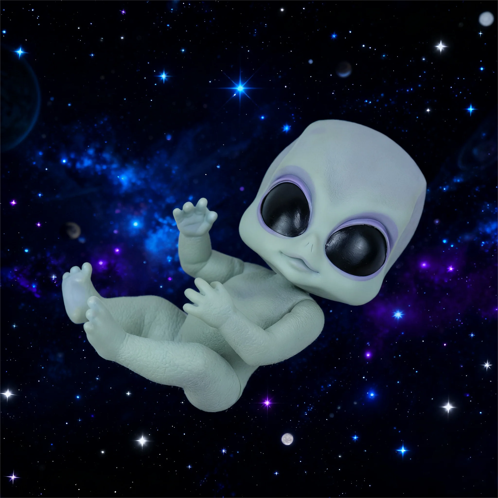 14 polegadas reborn poseable vinil duro alienígena estatueta boneca prata vinil duro colecionável com estilo filme detalhando olhos grandes