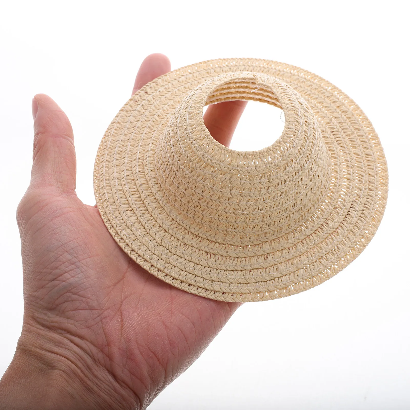 Mini Straw Hat Hollow 13cm Woven Straw Hat Ribbon Handmade Hand Knitted Tiny Hats DIY Craft Dollhouse Dress Up Decorative