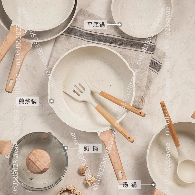 

High-end cookware set, complete household non-stick frying pan combination with electric stove, 7-piece kitchen set