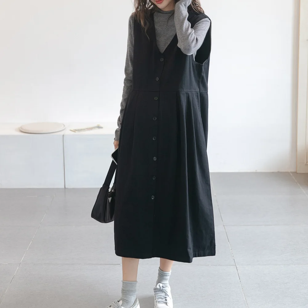 Maternity Skirt Autumn New Loose Large Size Belly Covering and Thin V-neck Vest Skirt Trendy Mother Going Out Shirt Skirt