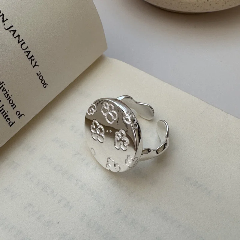 Foxanry Flower Pattern Round Rings For Women Girls New Korean Fashion Creative Vintage Sweet Elegant Cute Birthday Jewelry Gifts