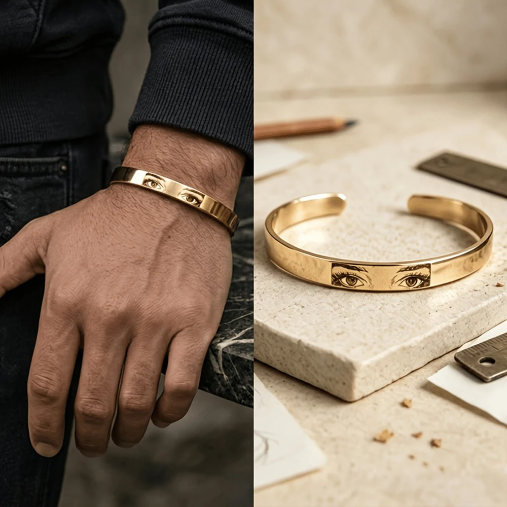 Men/Women Stainless Steel Bracelet Personalized Eye-shaped Custom Open Bangle Suitable For Couples Wear Birthday Jewelry Gifts