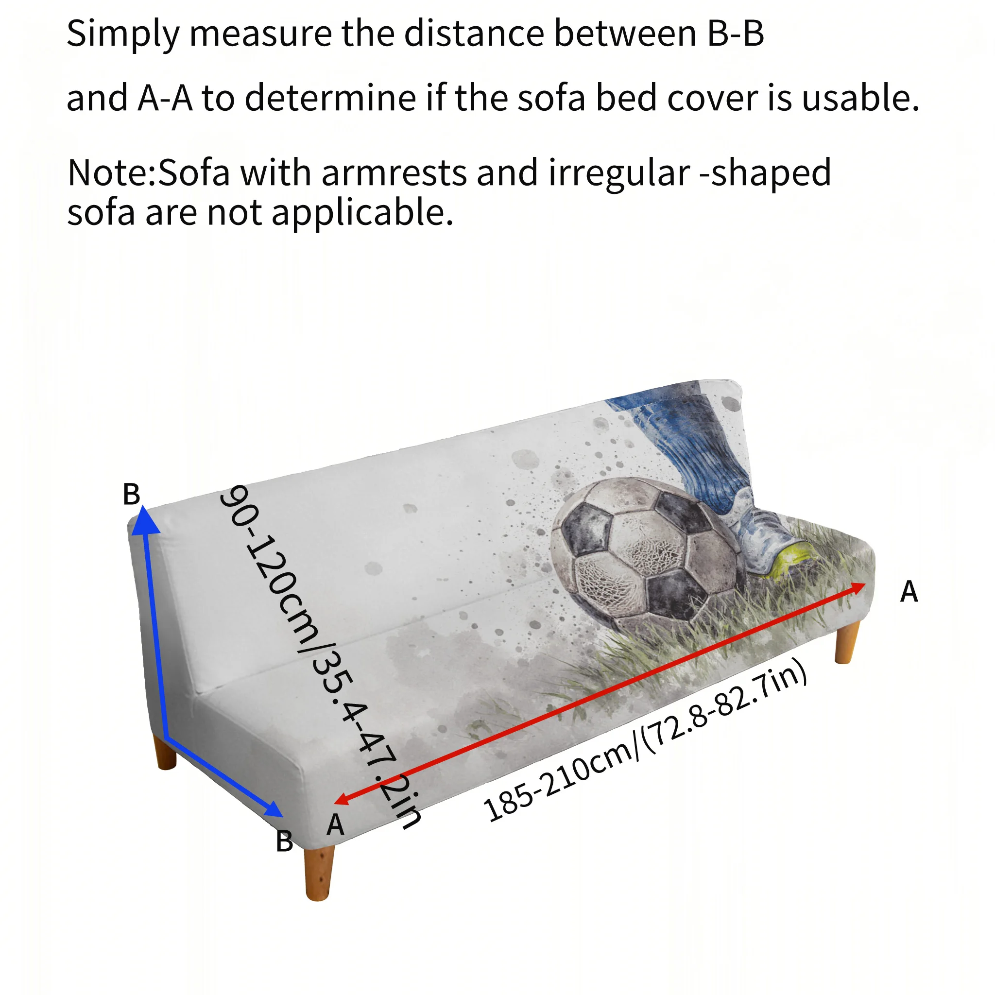 Watercolor grass football pattern elastic sofa bed cover, living room sofa bed cover, dustproof washable sofa bed cover