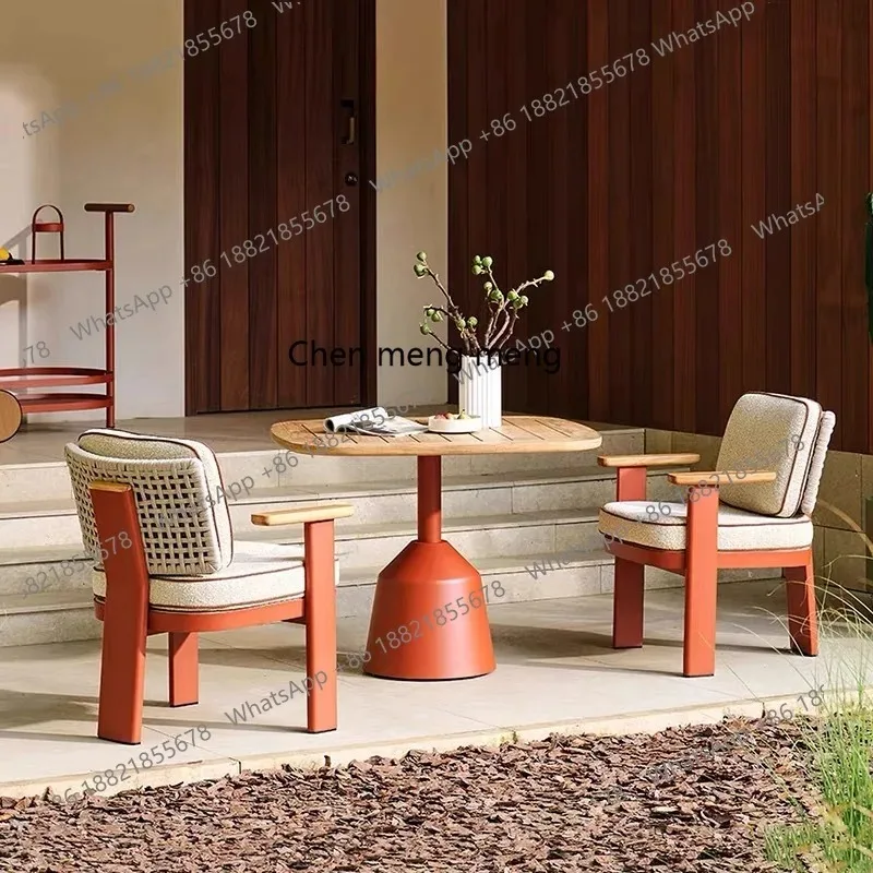 H Hotel solid wood waterproof sunscreen rattan courtyard open-air leisure dining table, outdoor sofa tables and chairs  H