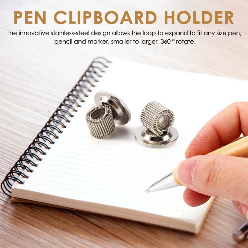 12 PCS Stainless Steel Pen Pencil Holder Clips With Adjustable Spring Loop Self Adhesive Pen Clip Holder