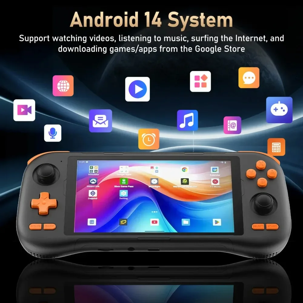 KINHANK K56 Handheld Game Console, Android 14 5.5'' Touch Screen 50 Emulators for PS1/PSP/DC/SS 5000mAh WIFI5 Retro Game Player