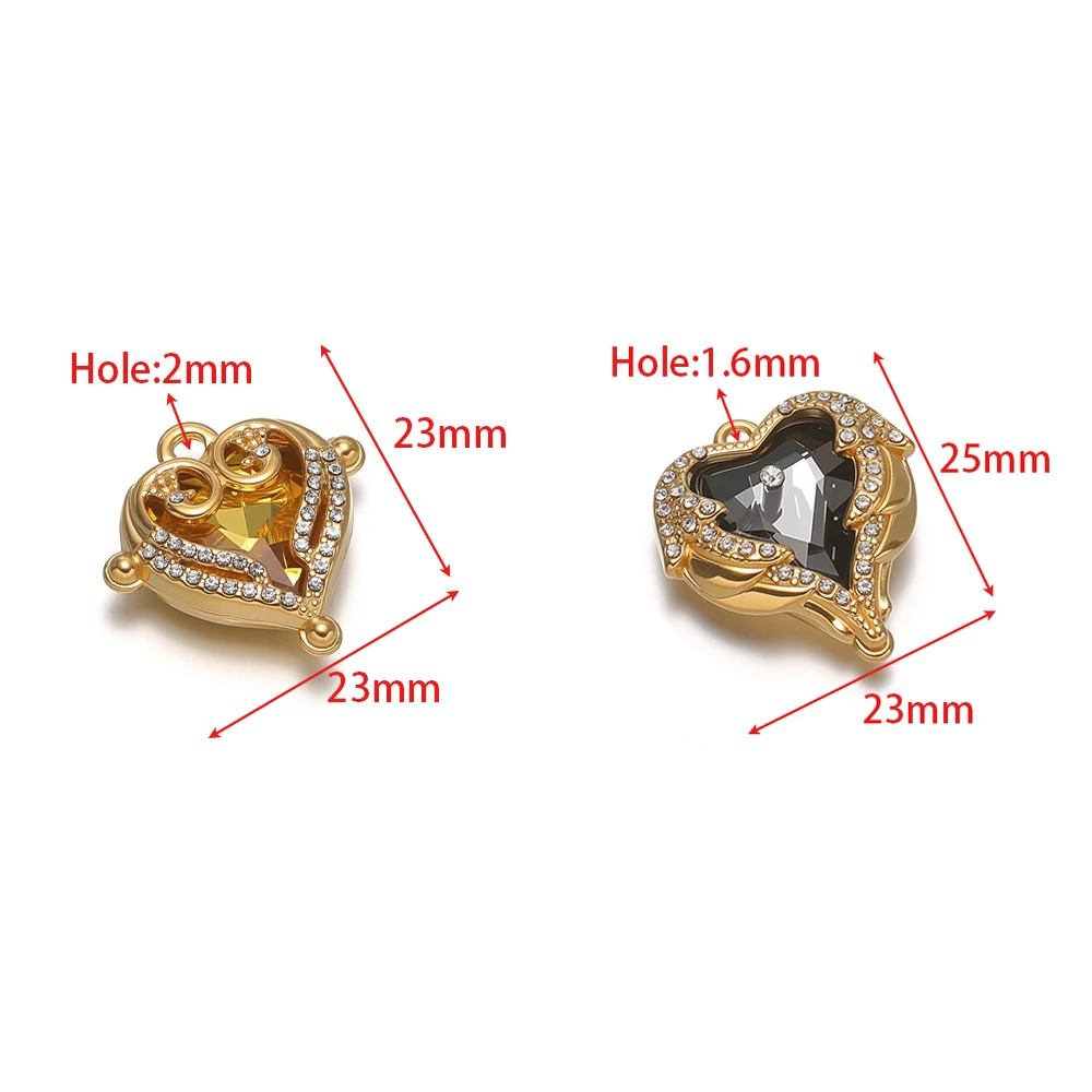 2 Stück Edelstahl-Zirkon-Herzanhänger, goldfarbene Halsketten-Charms für die Herstellung von elegantem Schmuck, Ohrringe und Armbändern für Mädchen. – Detail 2