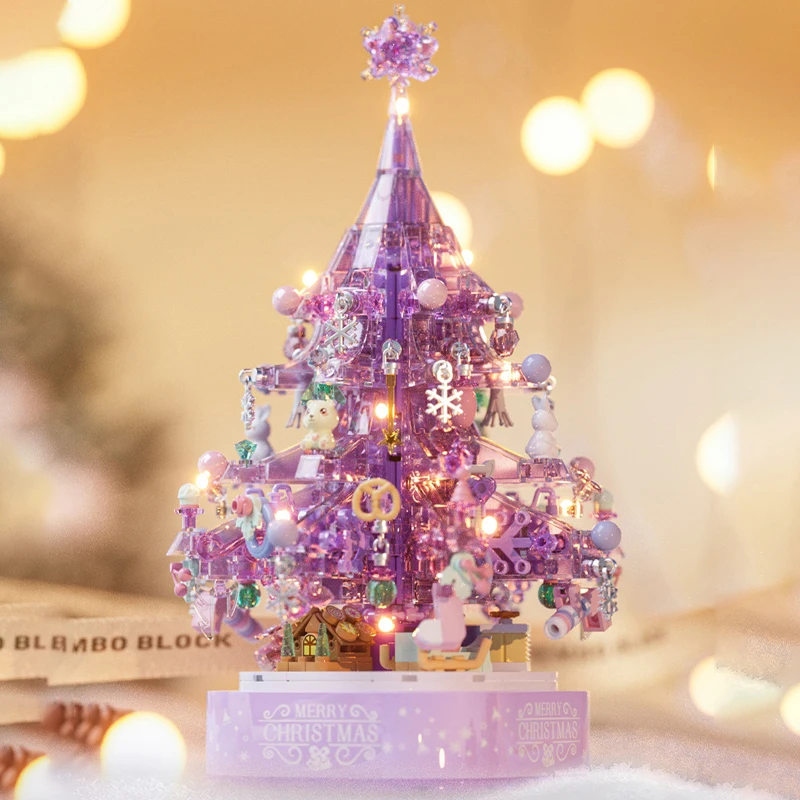 729PCS Creative Expert Christmas Seasonal MOC Purple Fantasy Christmas Tree Model Building Blocks Brick Assembly Toys Girl Gift