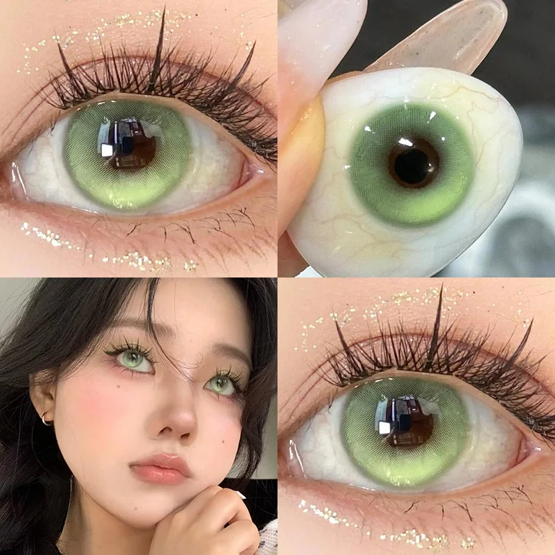 YIMEIXI 1 Pair Hot Sale Blue Comic Eye Fashion Color Contact Lenses Lady with Eye Soft Green Gloss Eyes Diopters Myopia Degree