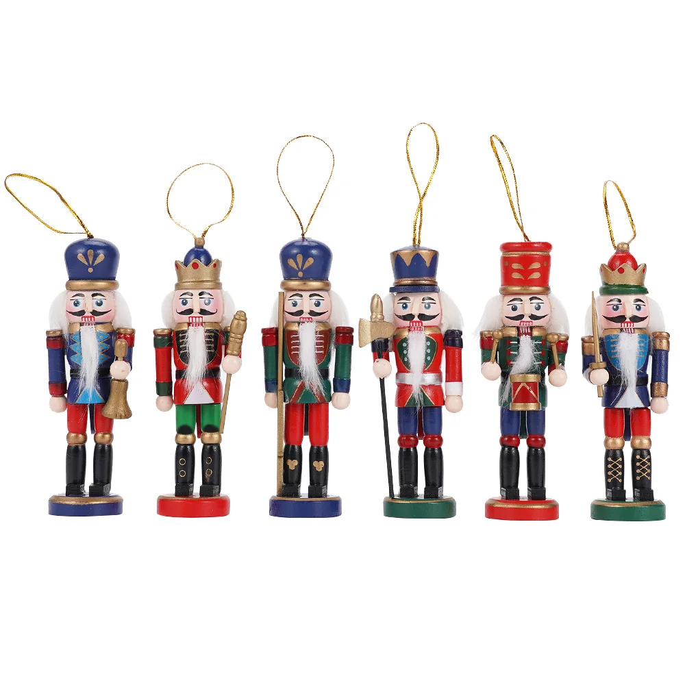 13CM Nutcracker puppet soldier 6pcs Walnut Man American Honor Guard Solid wood decoration for Christmas gift crafts