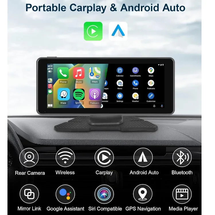 BT estéreo Potable Radio de coche Android Auto Radio de coche 10 pulgadas inalámbrico Carplay Car Play DVD sistema de Audio reproductor MP5