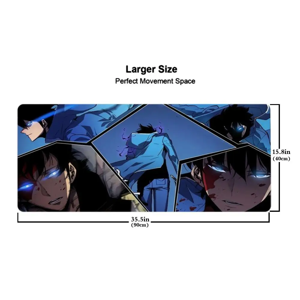 Solo Leveling Mouse Pad Tablet Mouse Pad Laptop XL Desktop Mouse Pad Lucu HD Rainbow Gaming Keyboard Pad, Csgo Player, 90x40