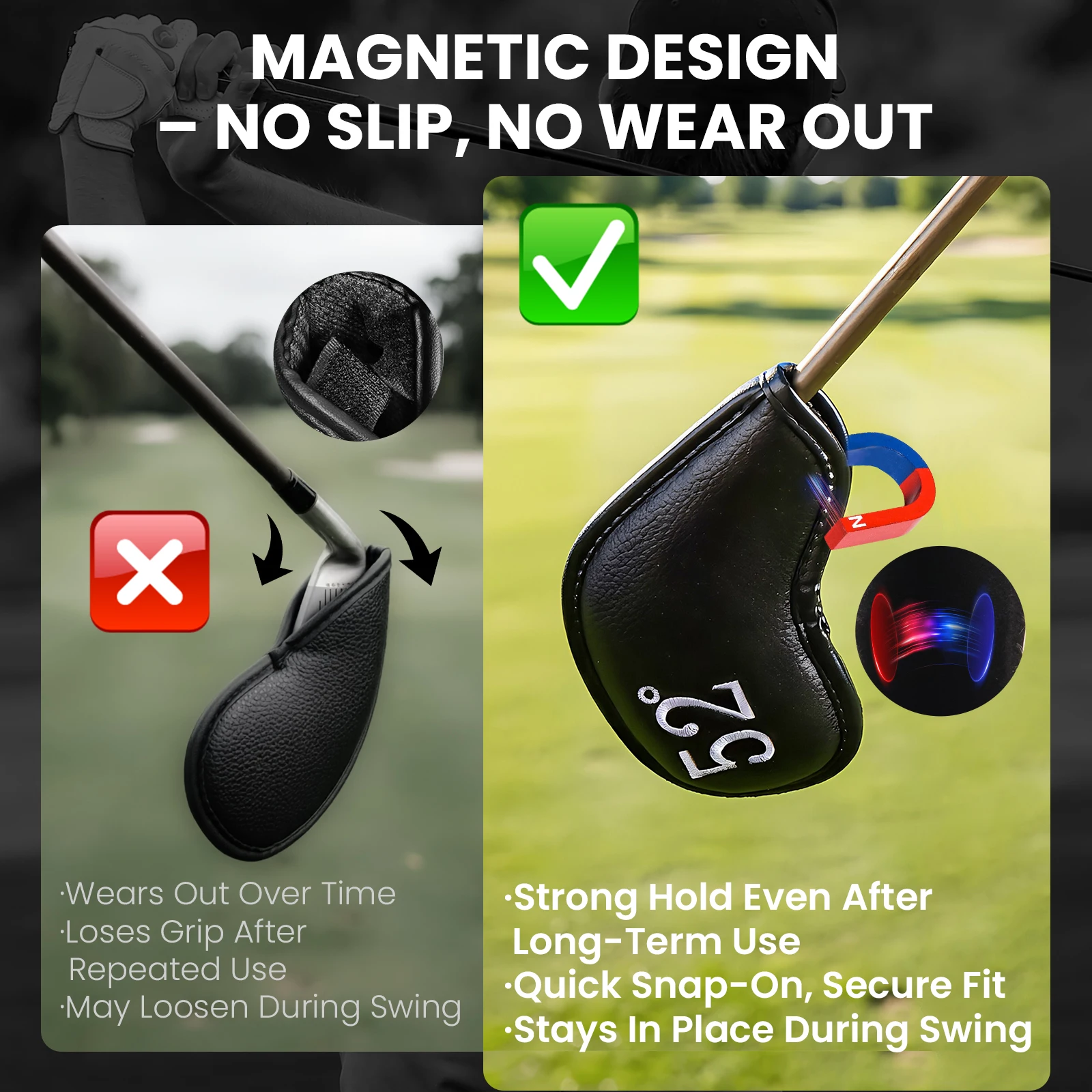 Magnetic Golf Club Head Covers 8 Pack for Iron & Wedge, PU Leather with Double-Sided Embroidery Label for Strong Protection