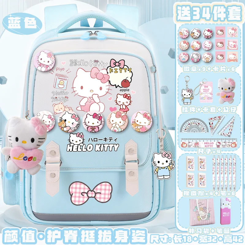 Sanrio-mochila escolar de Hello Kitty para estudiantes, almohadilla de hombro, ligera y de gran capacidad, informal, impermeable, resistente a las manchas