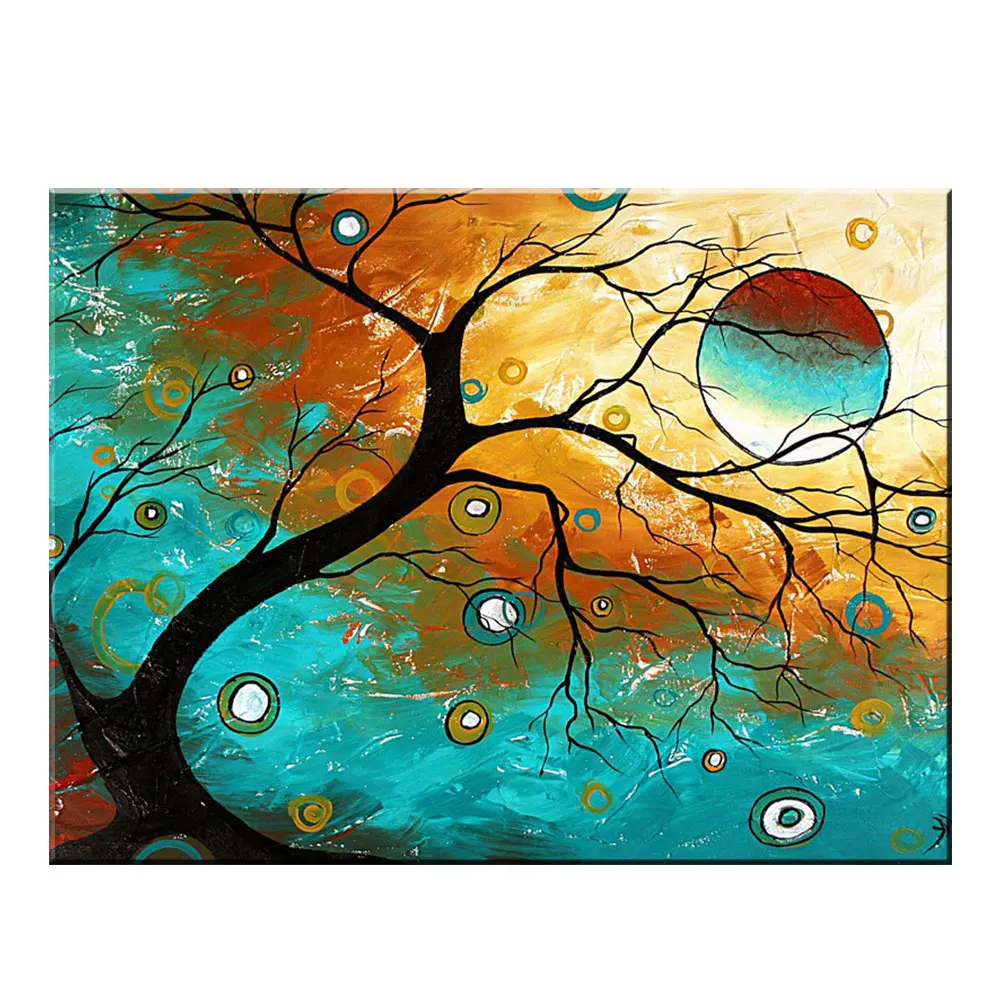 Custom Handmade High Resolution Village Natural Tree Landscape Oil Painting