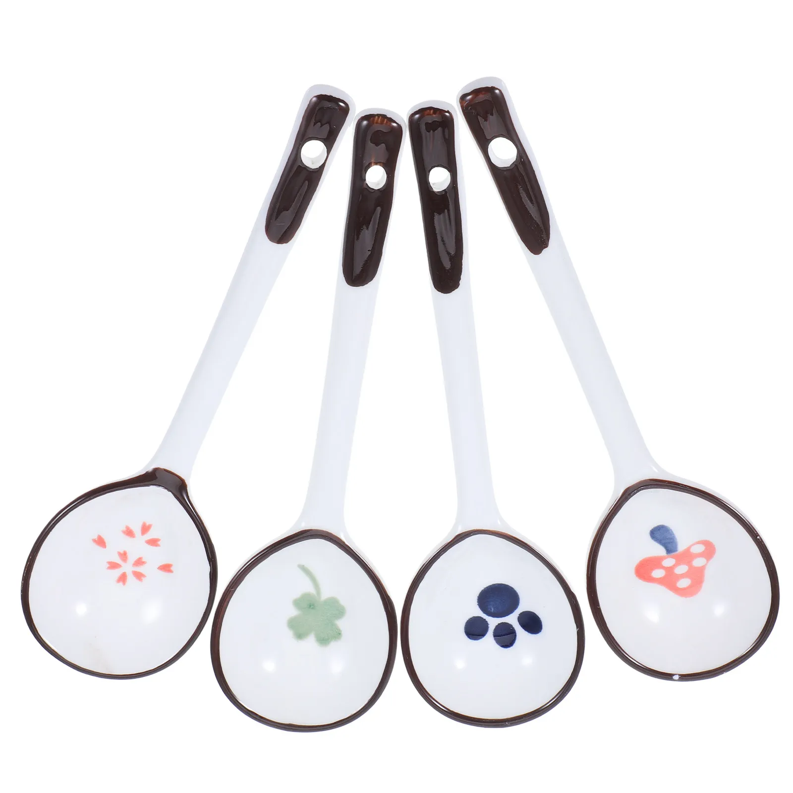 Cucharas para sopa de cerámica de alta calidad, pintadas a mano para niños, para Pho, Ramen, Wonton, Udon, reutilizables, ligeras y compactas, 4 Uds.