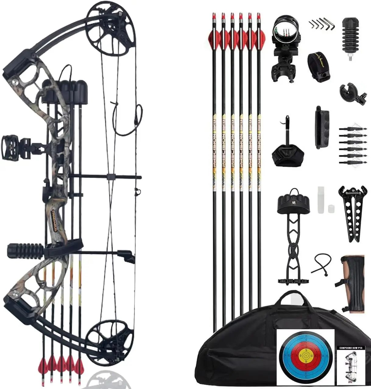 Adult & Teen Archery Compound Bow Kit with Full Adjustability, 25.4-32 in Draw Length, 30-70 lb Draw Weight, Max 320 FPS