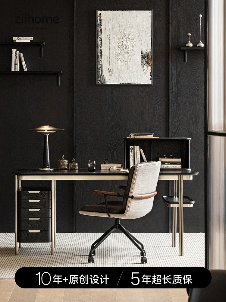 

Retro study desk Italian light luxury modern high-end solid wood desk