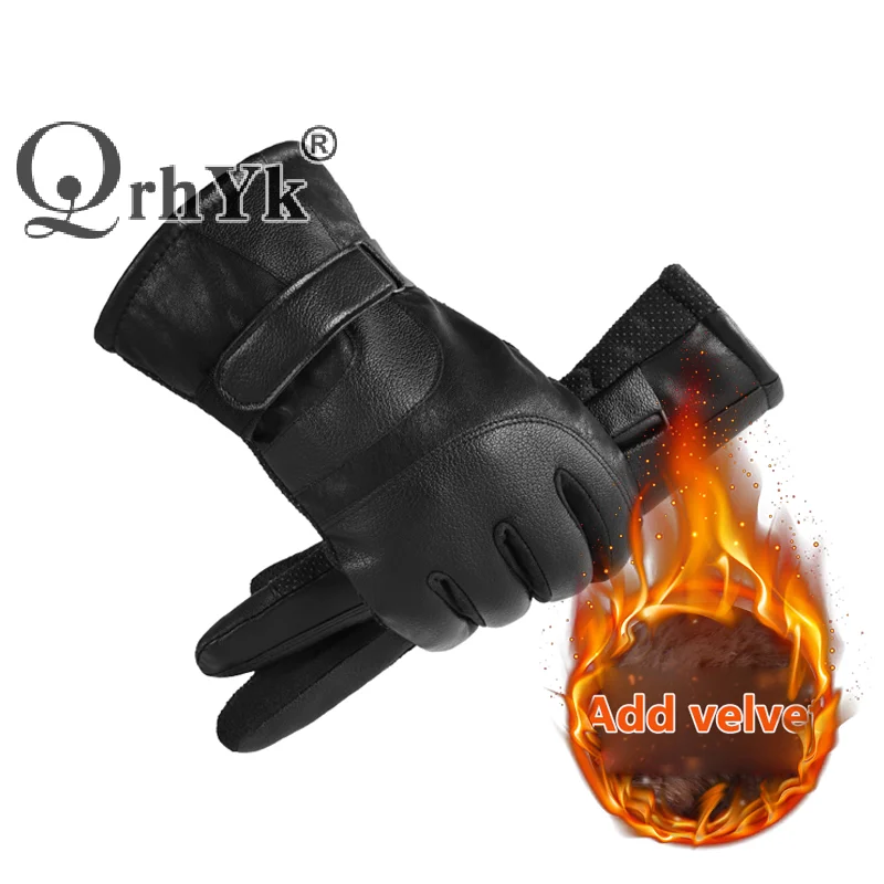 1 Pair Winter Touch Screen Leather Gloves For Men Warm Windproof Anti Slip Motorcycle Rider Equipment Gloves