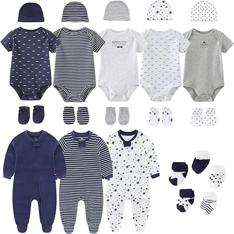 23 Pieces Newborn Jumpsuit+Hat+Gloves+Socks 100%Cotton Baby Gift Set Print Baby Boy Clothes