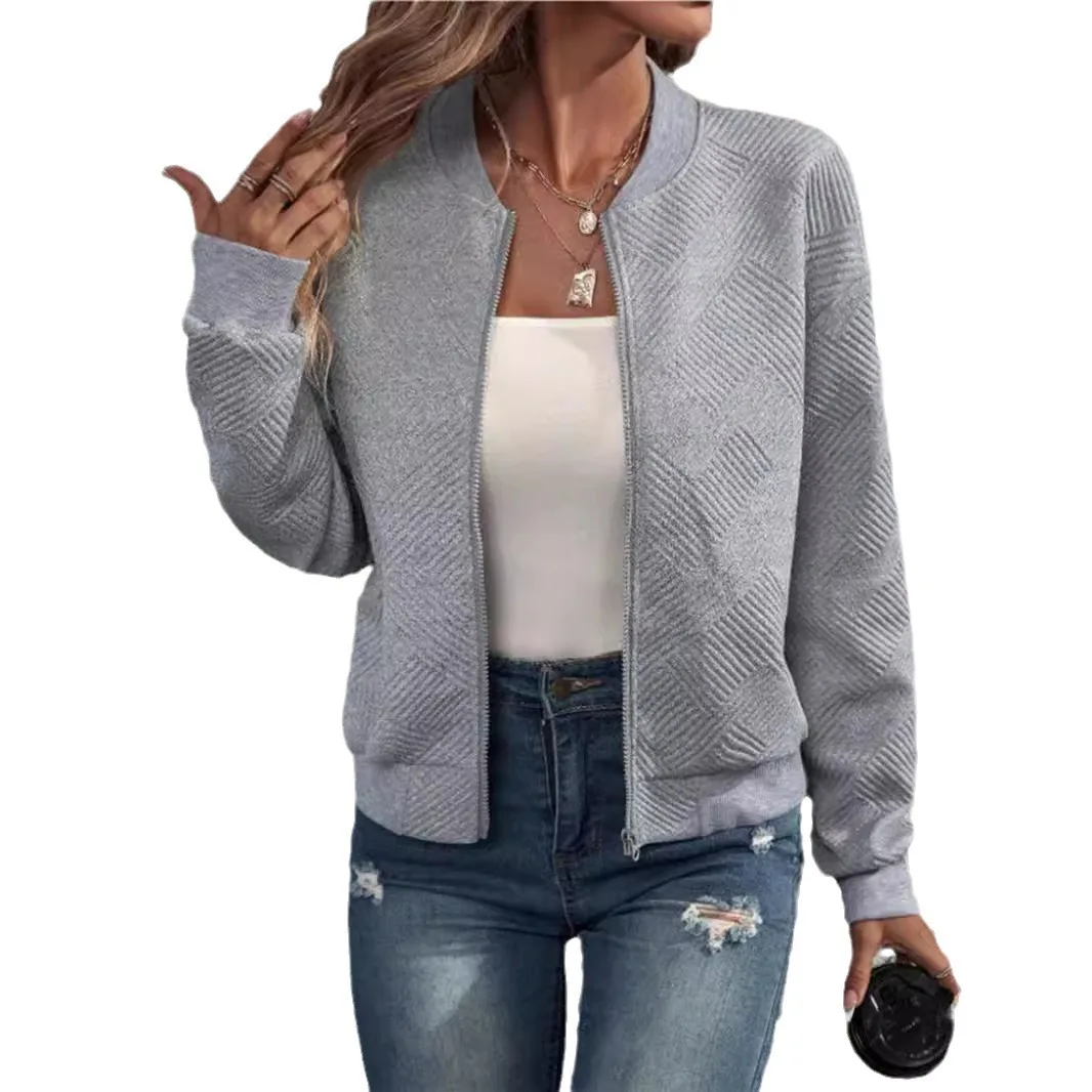 2025 Spring and Autumn European and American Women's Clothing New Fashion Plaid Zipper Long-sleeved Jacket Women