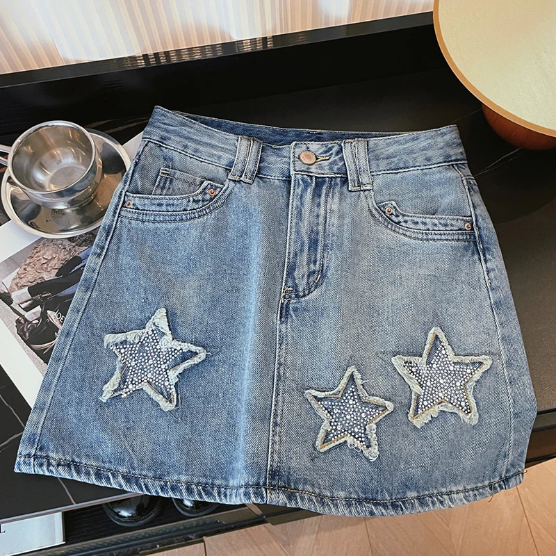 Summer Mini Skirt with Shorts High Waist A-Line Zipper Pocket Ripped Short Skirt Female 2024 New Korean Fashion Saias Mujer