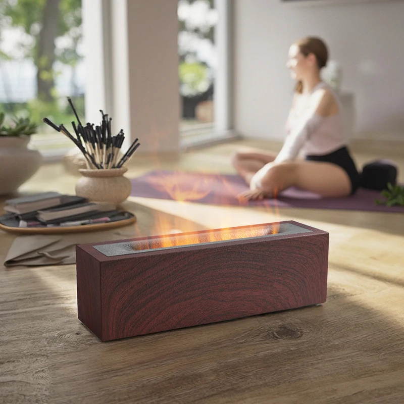 Desktop 200ml Wood Grain Fire Essential Oil Diffuser Ultrasonic Humidifier Houshold Flame Aroma Diffuser