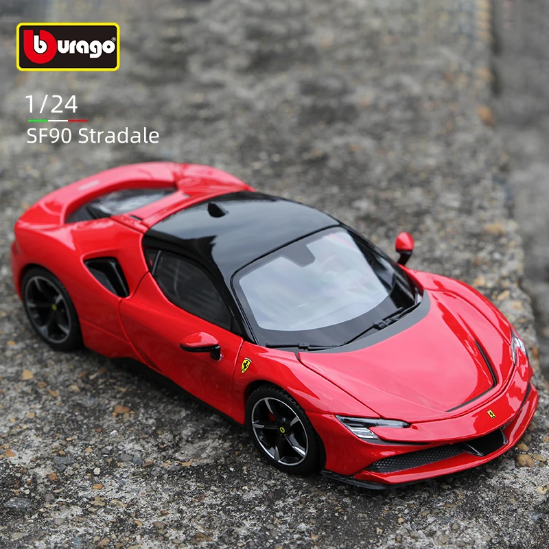 Bburago 1:24 Ferrari SF90 Stradale 합금 스포츠카 정적 다이캐스트 차량, 소장용 모델 장난감, 다이캐스트 Voiture 선물