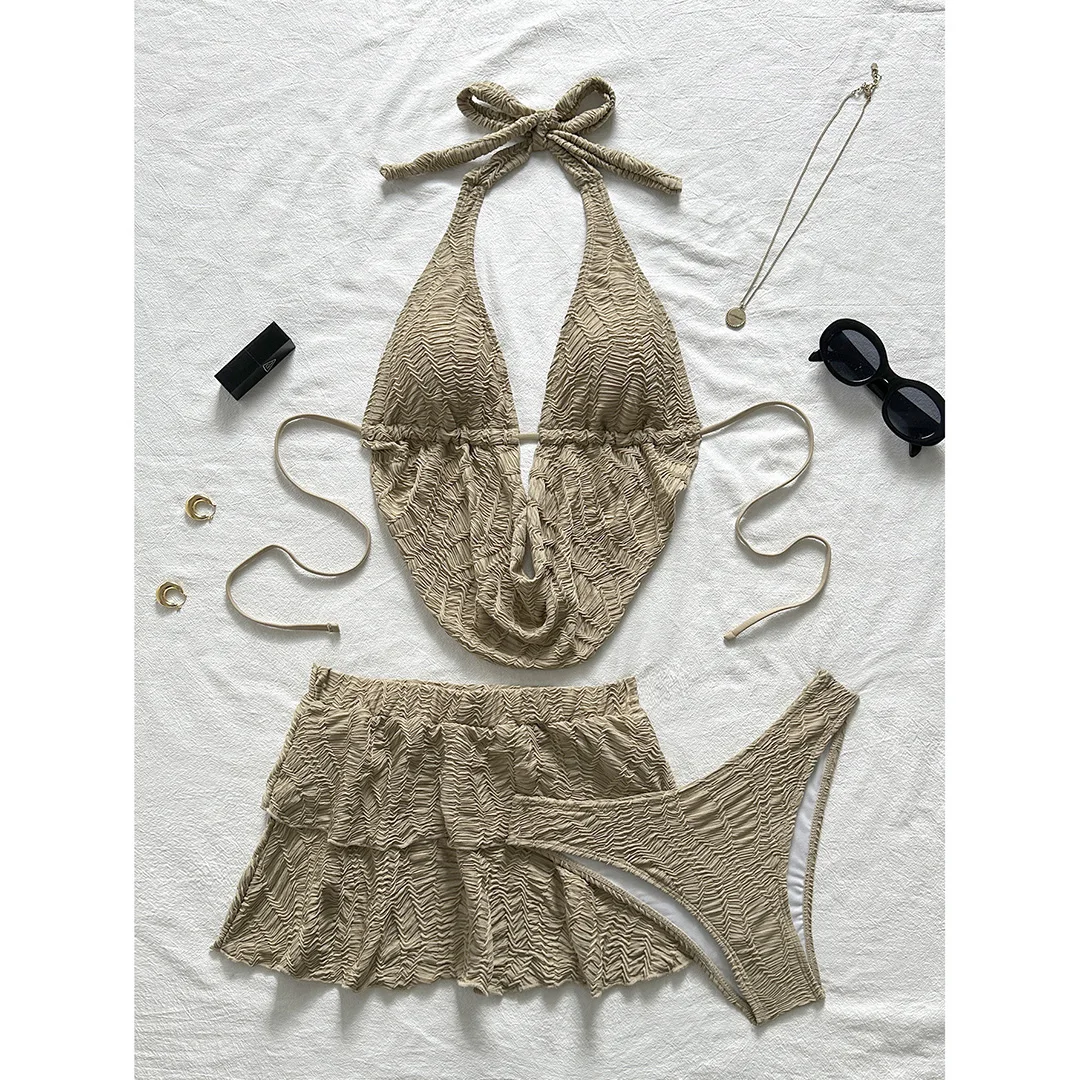 Neues 3-teiliges Tankini-Set mit Rock, geraffter Bikini, Damen-Badebekleidung, dreiteiliges Bikini-Set, Damen-Badeanzug, Badebekleidung, Badeanzug V7415 – Detail 18