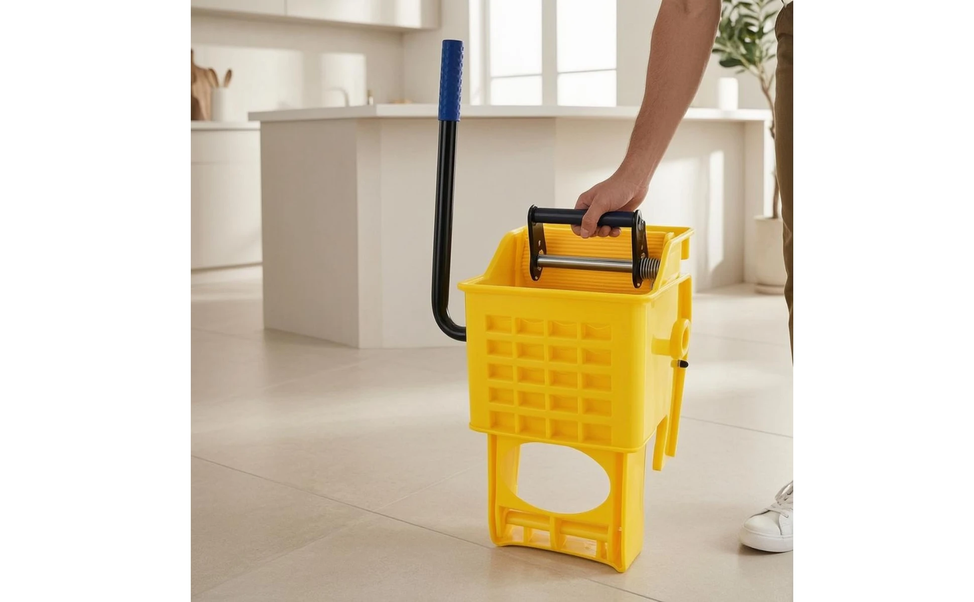Hand-Press Mop Wringer Head Plastic and Metal Mop Wringer Head Cleaning Equipment Blue Grip Yellow