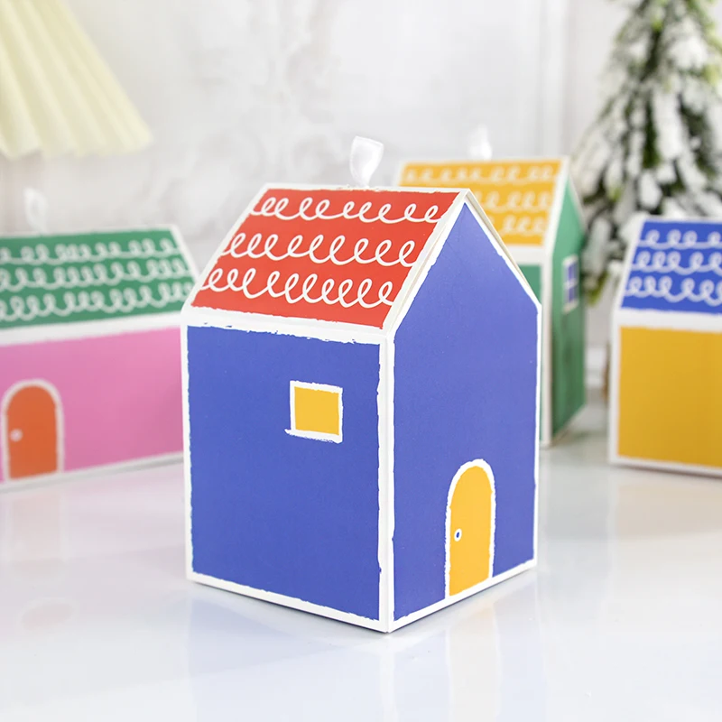 

5pcs Colorful House Shaped Candy Boxes Kraft Paper Cookies Gift Packaging Boxes Wedding Favor Birthday Party Decor Christmas Box