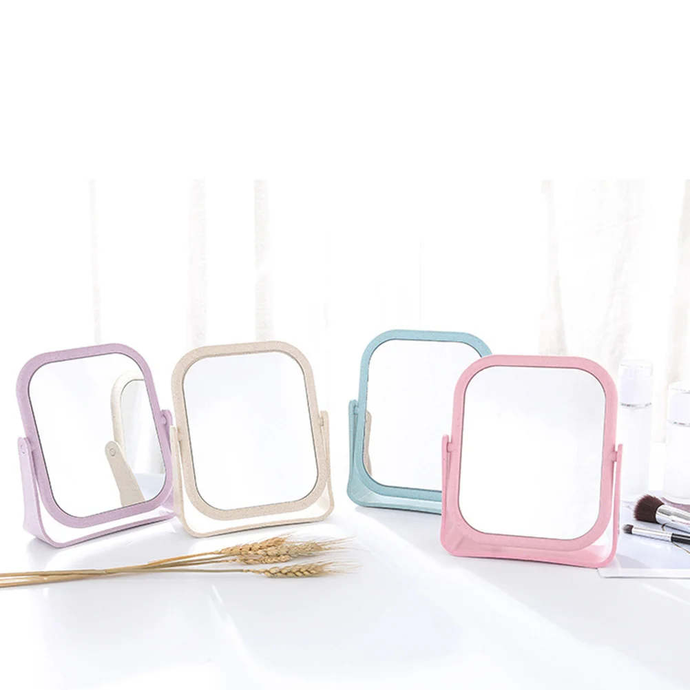 2 قطعة مرآة ماكياج على الوجهين مرآة قابلة للتدوير لسطح المكتب ديكور الحمام الأنيق PP الزجاج الفضي