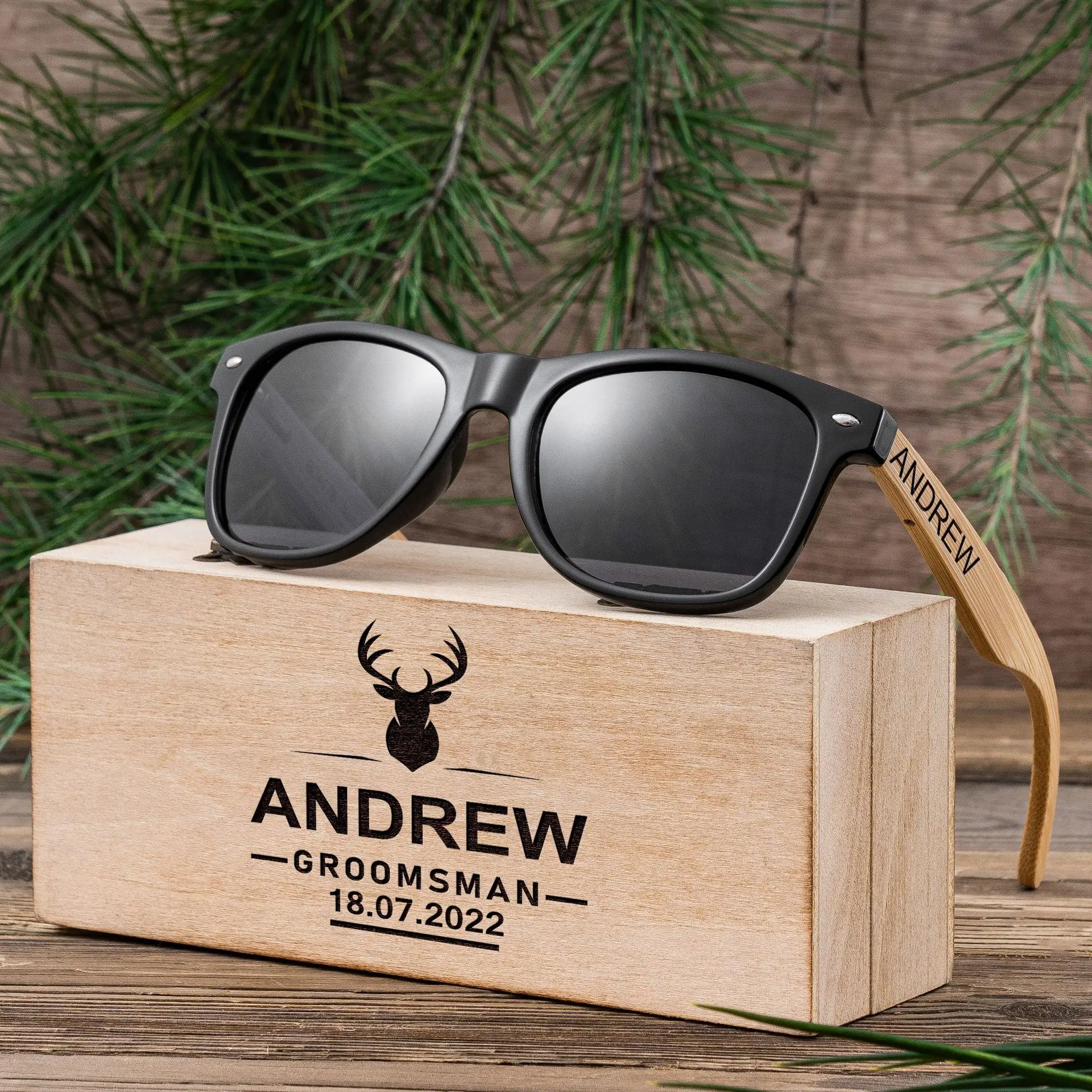 Hot Selling Outdoor Shade Sunscreen Sunglasses New Retro Bamboo Sunglasses Customizable Logo Name Pattern Design