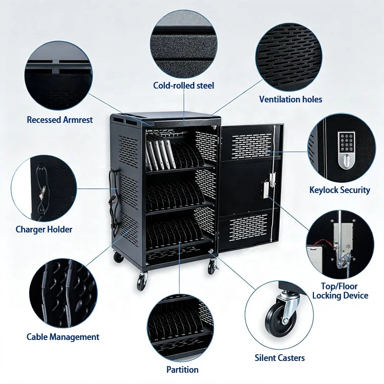 Anti-theft 36 Slot Laptop Charging Cabinet Lockable Mobile Tablet Charging Trolley for University & Hospital