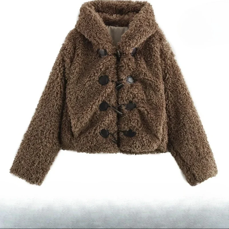 

Европейское и американское женское бордовое короткое пальто, зимнее толстое искусственное меховое женское меховое удобное темпераментное нежное пальто