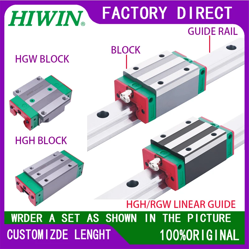HIWIN Precision Rail Slider HGW15/20/25/30/40/45/CA/CC Rail Track Length Stacked by Quantity