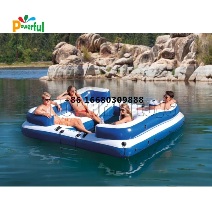 Inflatable Floating Island platform 5 Person Party Boat Raft for Pool Lake River