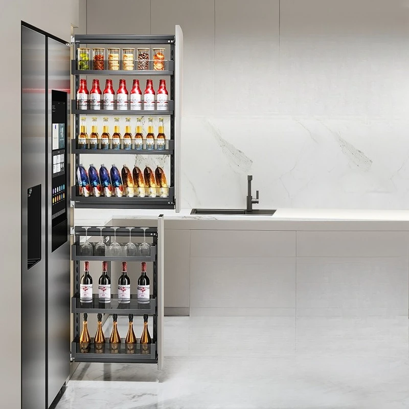 High Cabinet Side Pull Basket Kitchen Drawer Type Extremely Narrow Refrigerator Crack Shelf Storage Snack Cabinet Big