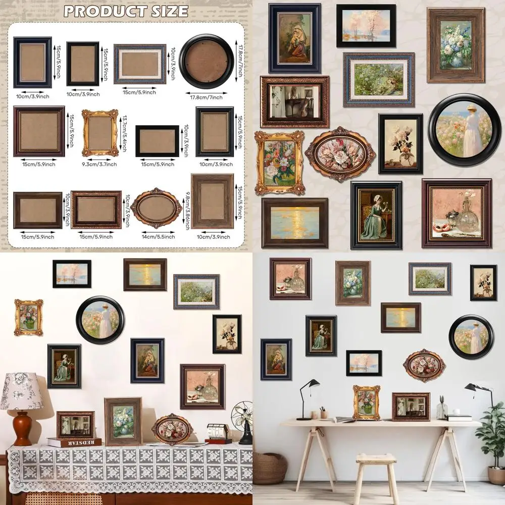 

Set of 12 Vintage-Style Picture Frames for Wall or Table - French Country Decor, Farmhouse Antique Art for Home Gallery