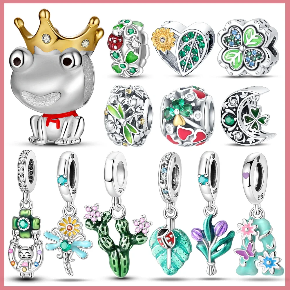 

925 Sterling Silver Charm Cute Animal Climbing Frog Charm Blue Green Fit Original Charm Women Bracelet Gift