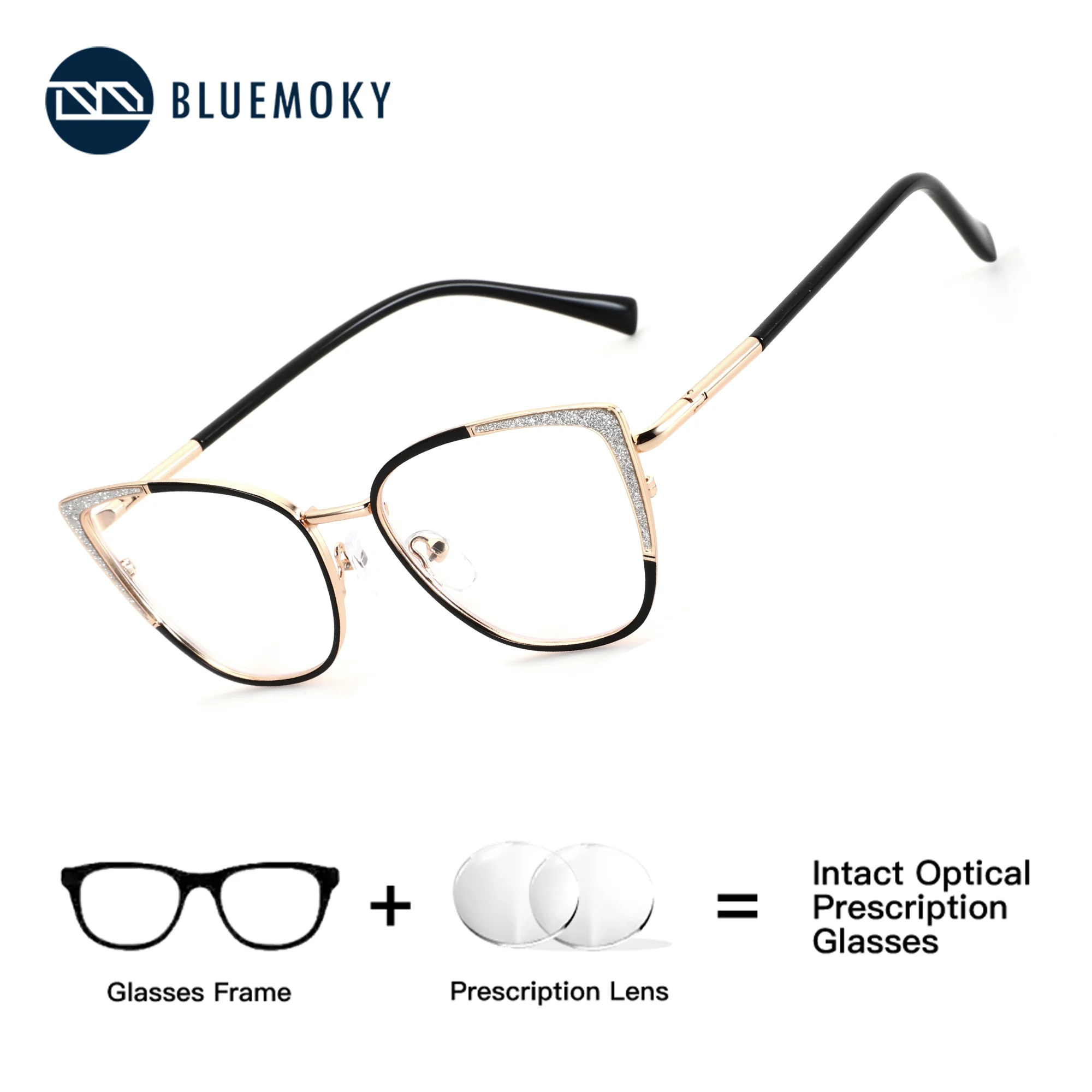 BLUEMOKY Butterfly Metal Prescription Glasses Women Gradually Photochromic Lenses, Correcting Vision Anti Blue Light for Myopia
