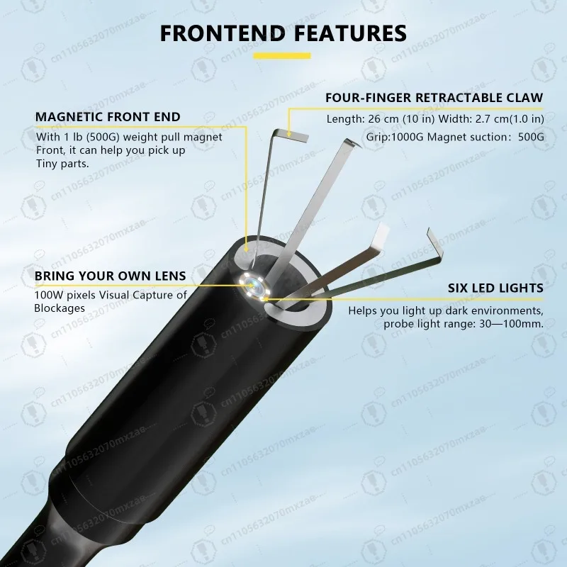 High definition mobile phone endoscope, magnetic grab probe, pipeline sewer view repair item salvage device