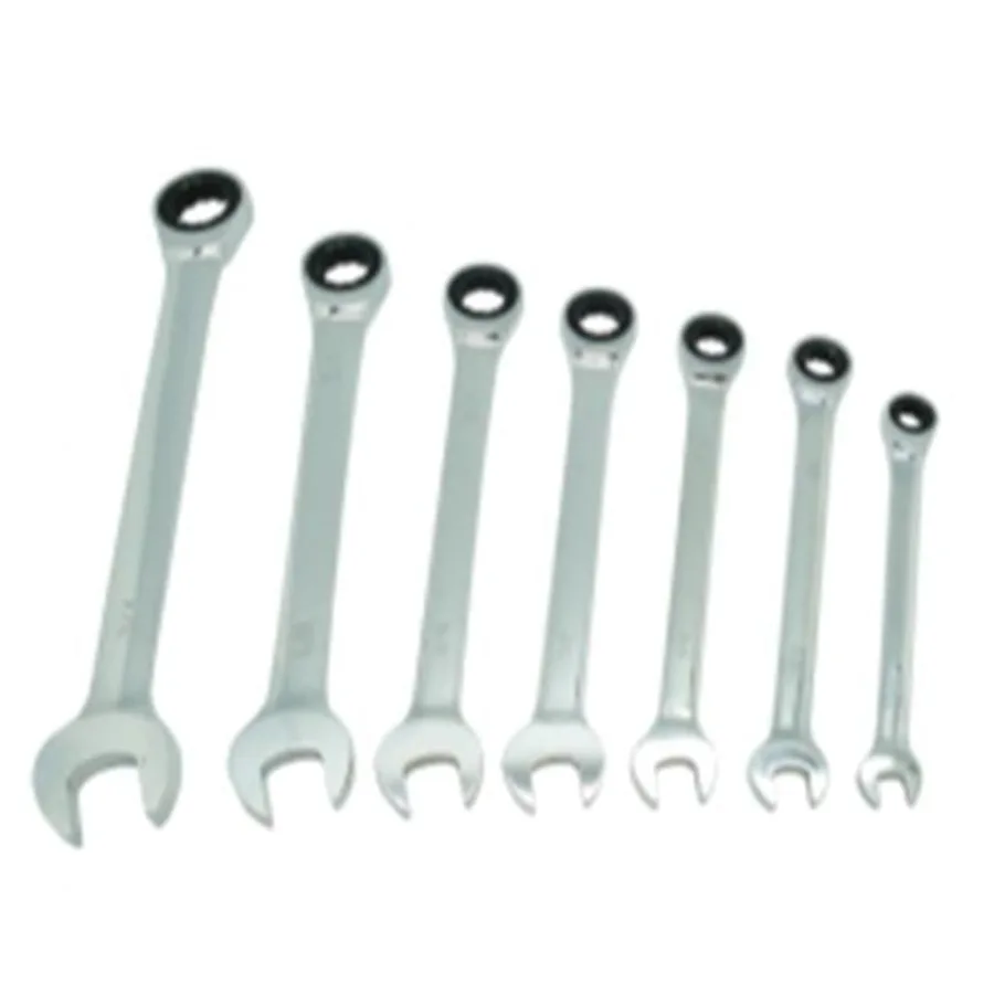 

7-Piece Fractional Ratcheting Wrench Set for Automotive Repair and DIY Tasks Chrome-Plated, Ergonomic Grip, Durable Steel Const